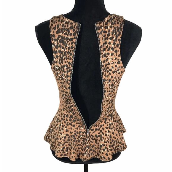 Mara Hoffman Peplum Leopard Top Animal Print Blouse Sleeveless Shirt Size Small - Picture 7 of 9
